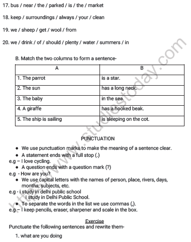 CBSE Class 2 English Revision Worksheet Set D