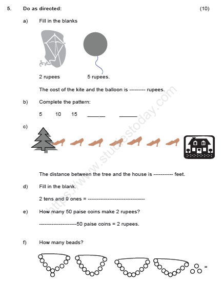 CBSE Class 1 Mathematics Sample Paper Set K