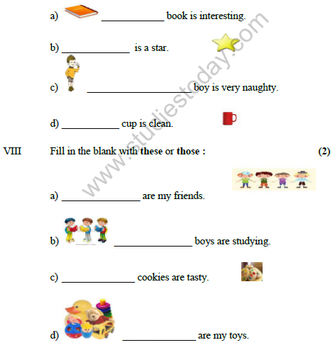 CBSE Class 2 English Sample Paper Set G