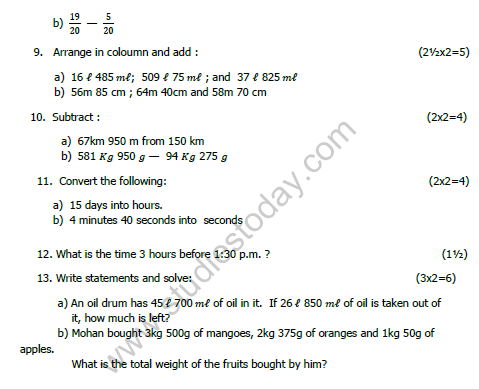 CBSE Class 4 Mathematics Sample Paper Set E