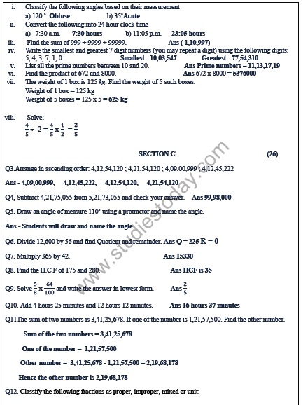 CBSE Class 5 Mathematics Sample Paper Set A