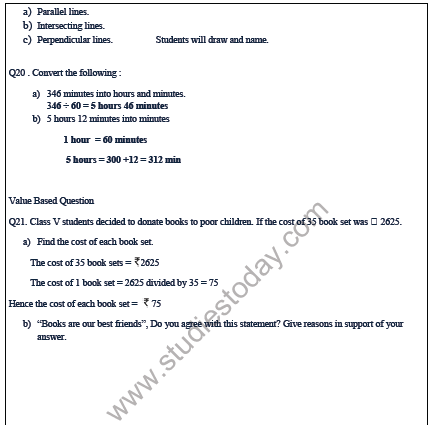 CBSE Class 5 Mathematics Sample Paper Set A