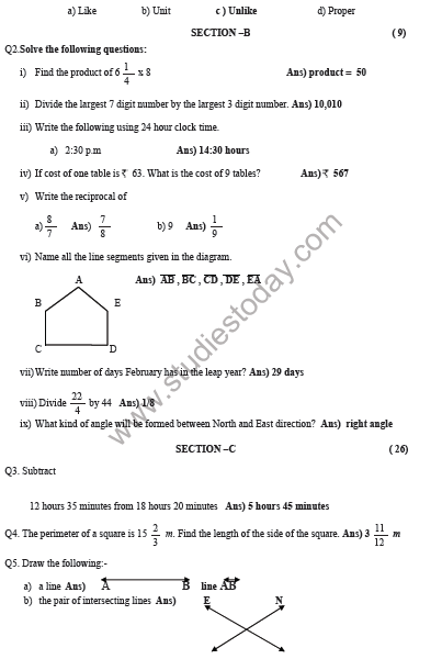 CBSE Class 5 Mathematics Sample Paper Set B