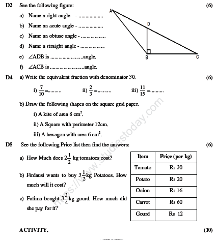 CBSE Class 5 Mathematics Sample Paper Set K