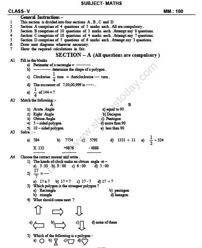 CBSE Class 5 Mathematics Sample Paper Set N