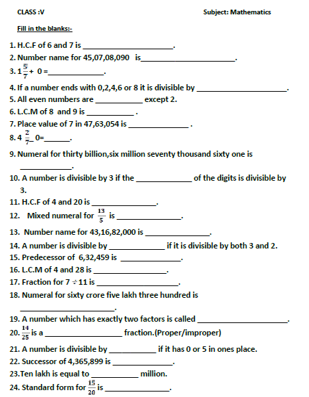 CBSE Class 5 Mathematics Sample Paper Set V