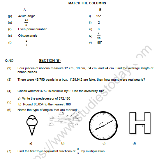 CBSE Class 5 Mathematics Question Paper Set T Solved 2