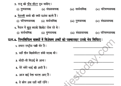 CBSE Class 8 Hindi Adjective Worksheet Set A 3