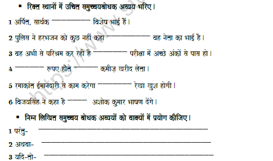 CBSE Class 8 Hindi Conjunction And Interjection Worksheet Set B 2