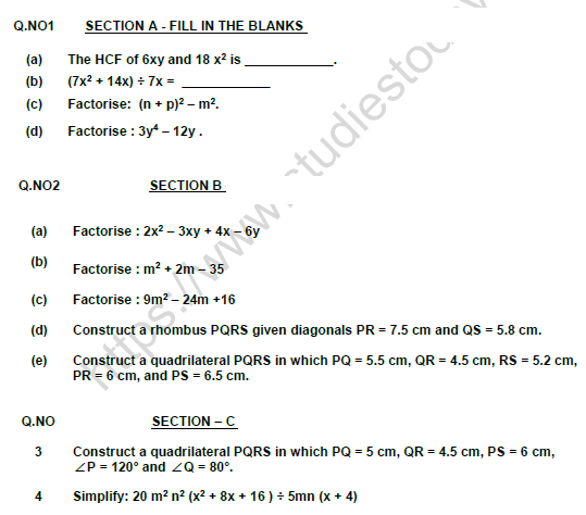CBSE Class 8 Mathematics Worksheet Set I Solved 1