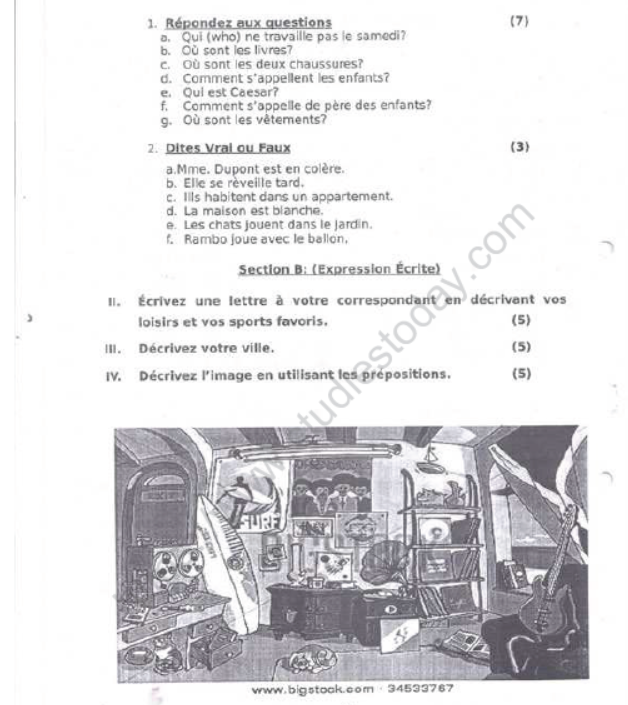 CBSE Class 8 French Sample Paper Set I
