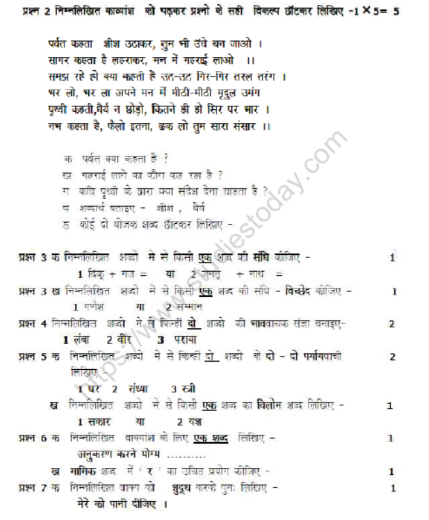 CBSE Class 8 Hindi Sample Paper Set Y