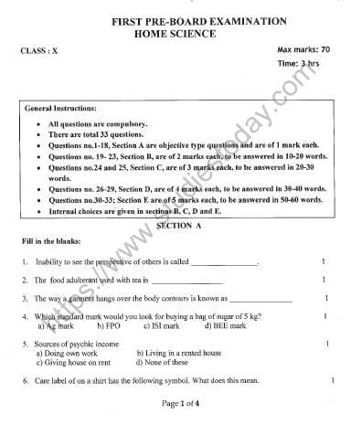 CBSE Class 10 Home Science Question Paper Set A Solved 1
