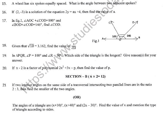 CBSE Class 9 Mathematics Sample Paper Set Q Solved 3