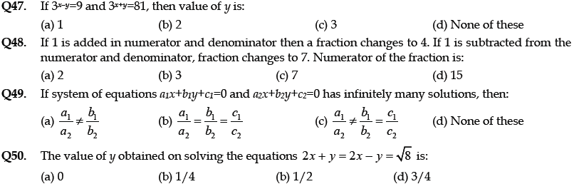 CBSE Class 10 Mathematics Pair of Linear Equations MCQs Set B-