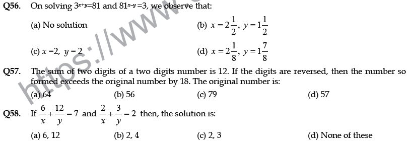 CBSE Class 10 Mathematics Pair of Linear Equations MCQs Set B-2