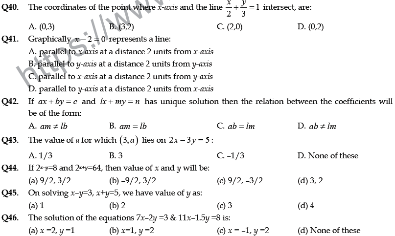 CBSE Class 10 Mathematics Pair of Linear Equations MCQs Set B