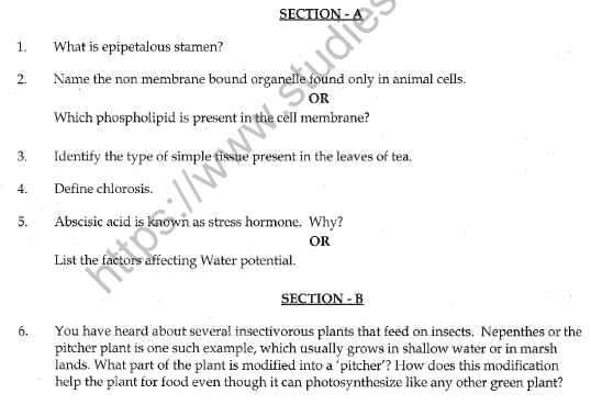 CBSE Class 11 Biology Sample Paper Set F Solved 1