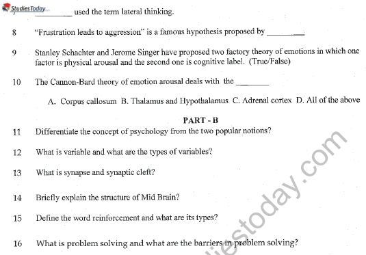 CBSE Class 11 Psychology Sample Paper Set I Solved 2