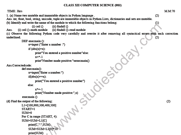 CBSE Class 12 Computer Science Sample Paper 2 1