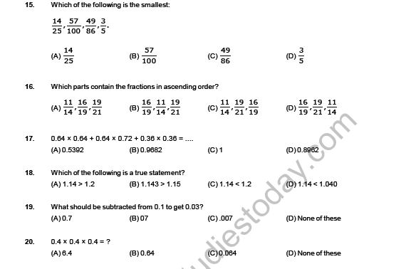 CBSE Class 7 Mathematics Fractions and Decimals MCQS Set C 3