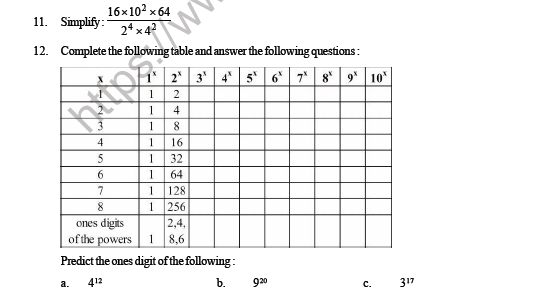CBSE Class 8 Maths Exponents and powers Question Bank 2
