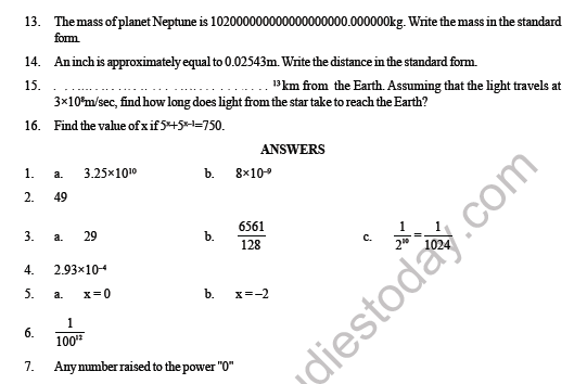CBSE Class 8 Maths Exponents and powers Question Bank 3