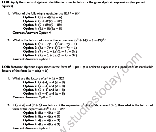CBSE Class 8 Maths Factorisation Worksheet Set C 3