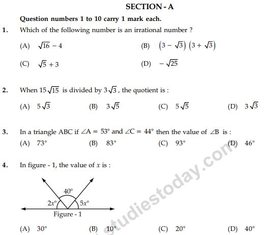 CBSE Class 9 Mathematics Sample Paper Set 44