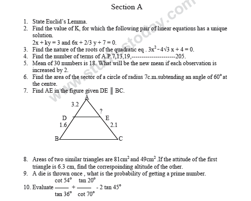 CBSE Class 10 Mathematics Sample Paper 2013 (15) 1