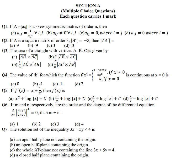 CBSE Class 12 Mathematics Sample Paper 2023 Solved