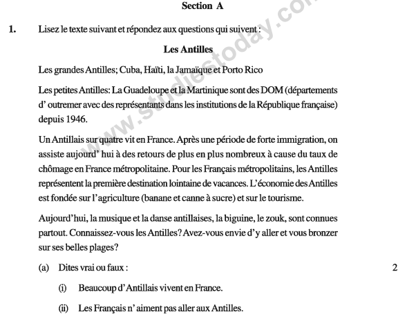 CBSE Class 10 French Sample Paper (3)