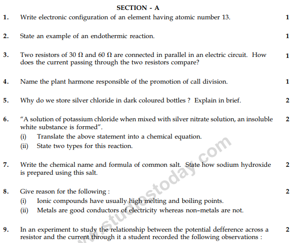 CBSE Class 10 Science Sample Paper 2014 (4)