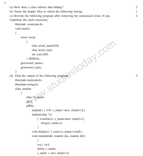 CBSE Class 12 Computer Science Sample Papers 2013 (25)