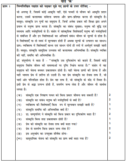CBSE Class 12 Hindi Core Sample Paper 2015 with Answers