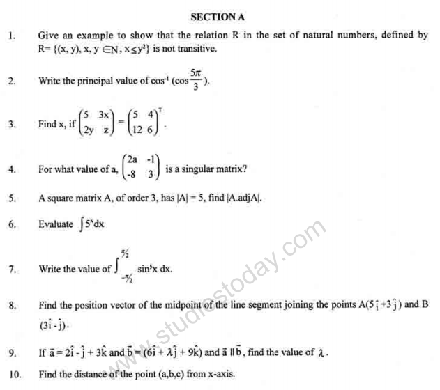 CBSE Class 12 Mathematics Sample Paper 2011 (2)