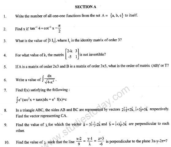CBSE Class 12 Mathematics Sample Paper 2013 (4)