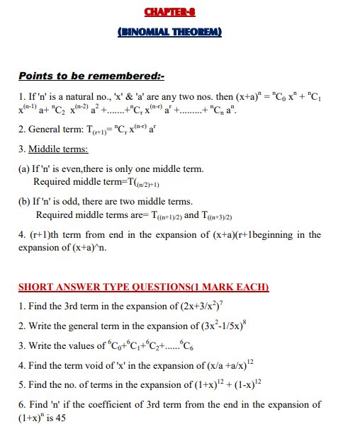 Class_11_Maths_Binomial_Theorem_Formulaes_and_Questions