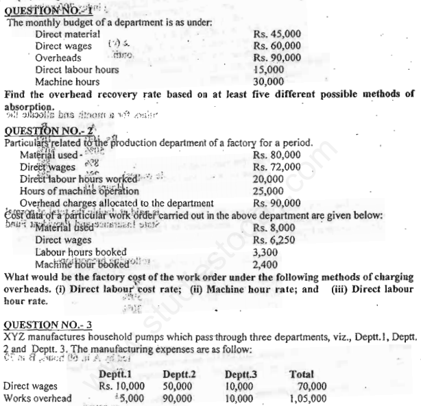 CA IPCC Overheads Costing Questions