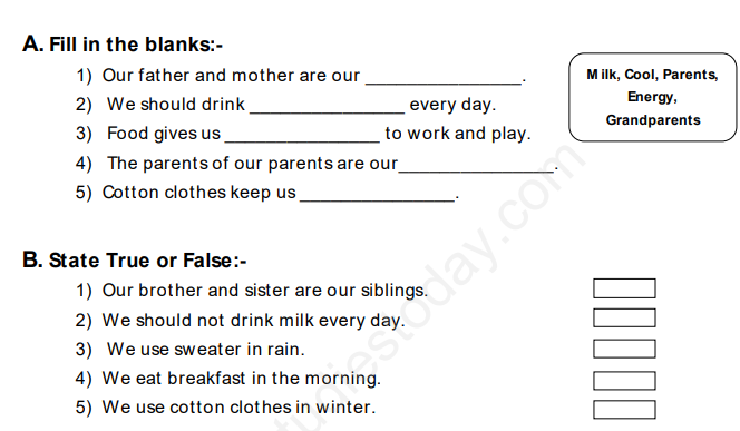 CBSE Class 1 EVS Environmental Sensitivity Assignment