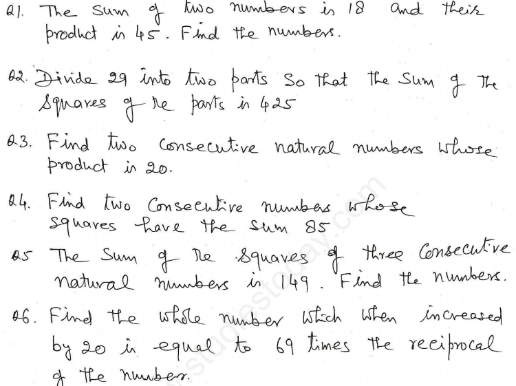 CBSE Class 10 Mathematics Quadratic Equations Assignment Set M