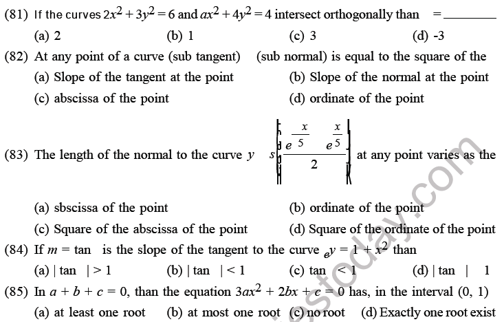 JEE Mathematics Application of Derivatives MCQs Set D-23