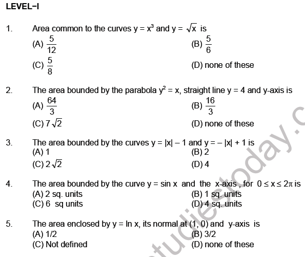 JEE Mathematics Area under Curve MCQs Set A-