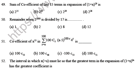 JEE Mathematics Binomial Theorem MCQs Set A-12