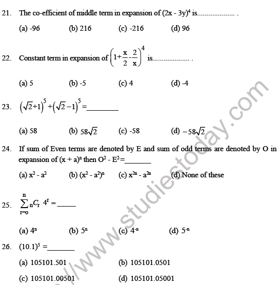 JEE Mathematics Binomial Theorem MCQs Set A-5