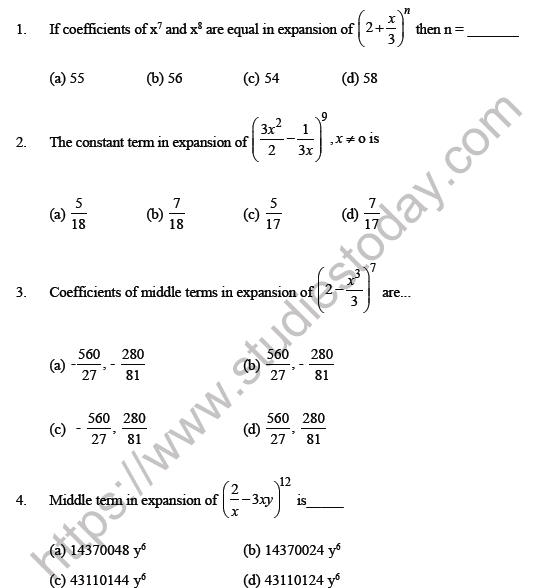 JEE Mathematics Binomial Theorem MCQs Set A