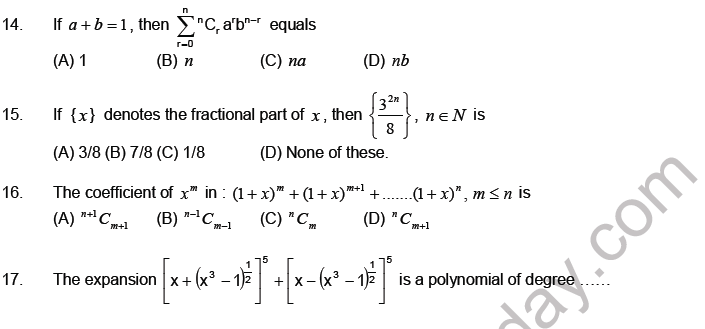 JEE Mathematics Binomial Theorem MCQs Set C-10
