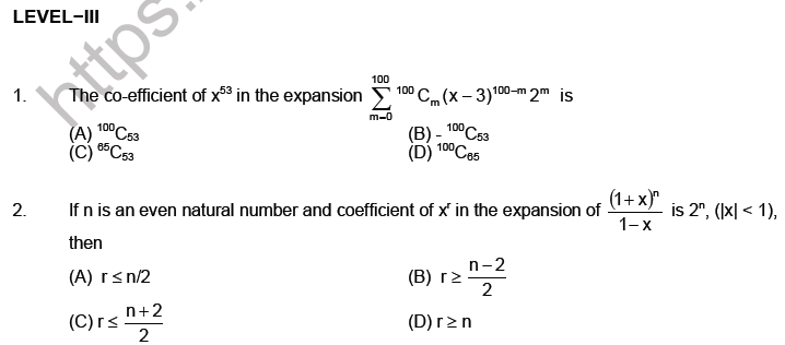 JEE Mathematics Binomial Theorem MCQs Set C-13
