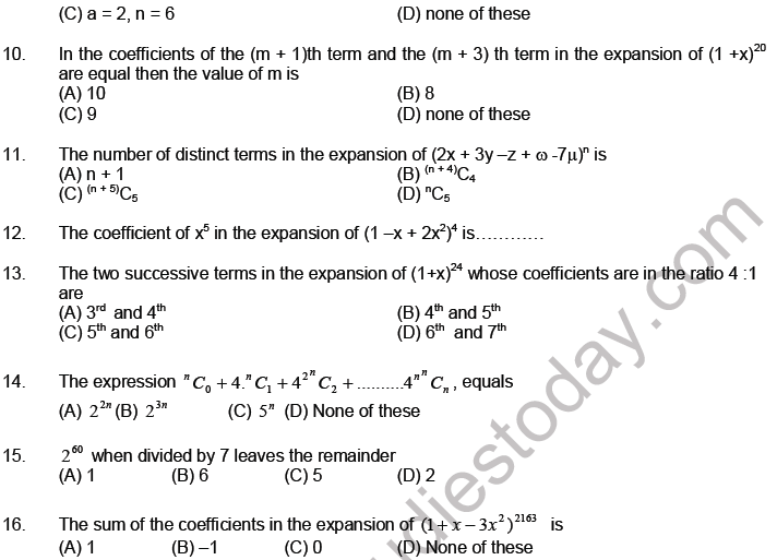 JEE Mathematics Binomial Theorem MCQs Set C-2