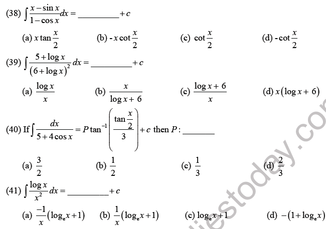 JEE Mathematics Indefinite Integrals MCQs Set C-10
